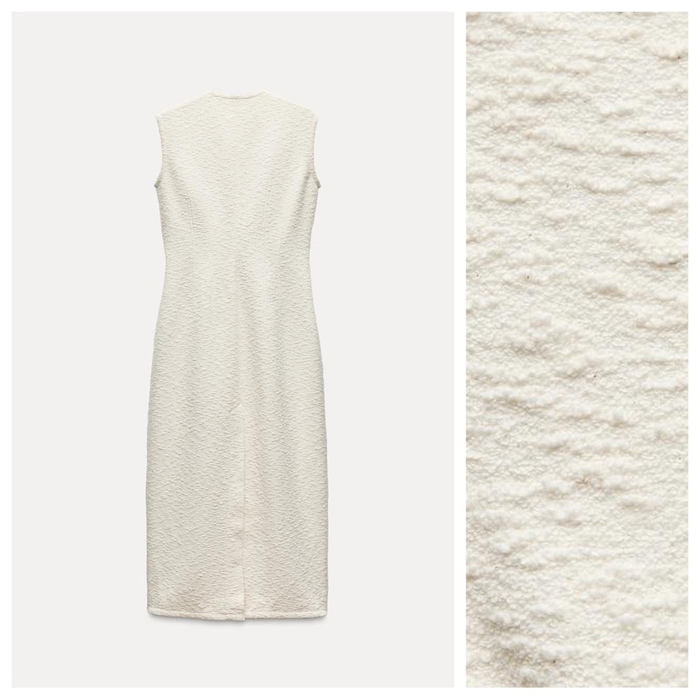NWT. Zara ZW Collection Ecru Cotton Blend Textured Shift Midi Dress. Size M. - Picture 7 of 14